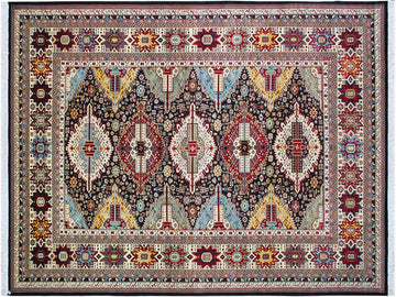 handmade Geometric Sherwan Black Ivory Hand Knotted RECTANGLE 100% WOOL area rug 12x17